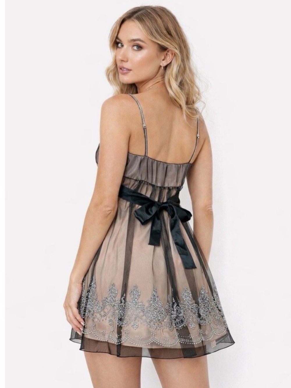 Fredericks of‎ Hollywood Pink Sheer Lace Babydoll Lingerie Slip Dress